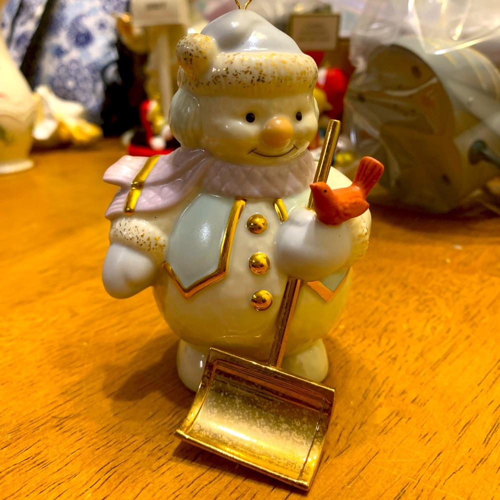 LENOX porcelain “Snowman shoveling snow” ornament - used